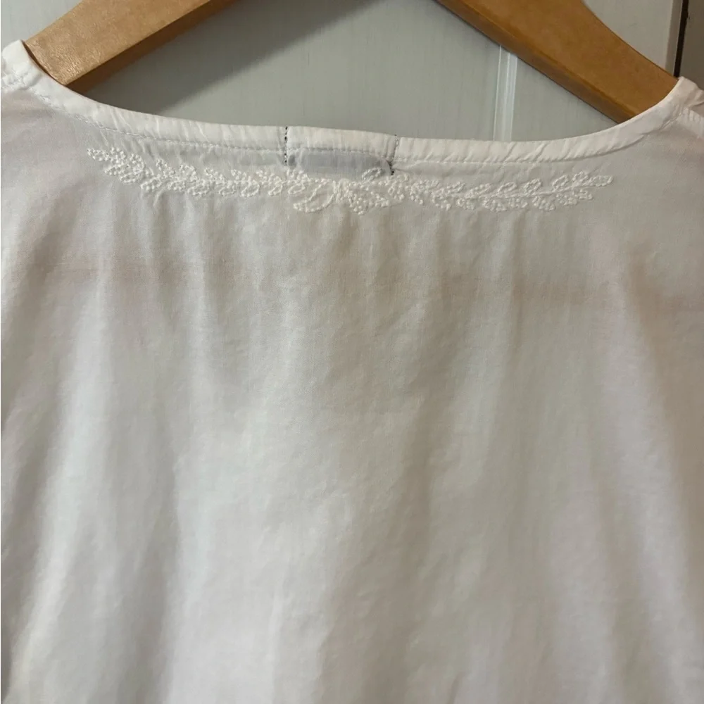 J. Crew Embroidered Cotton Vintage White Tunic Blouse Medium - Picture 7 of 11
